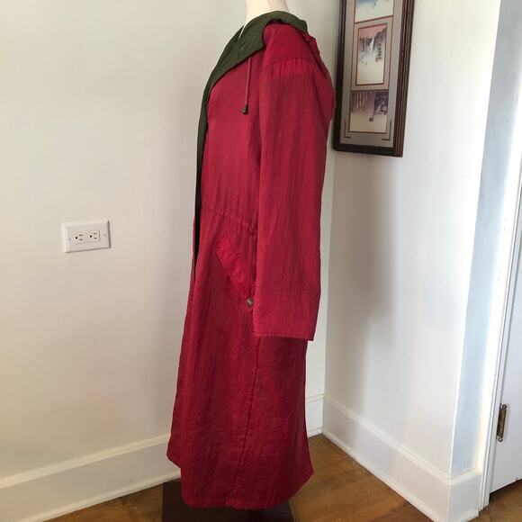 VTG Eddie Bauer Long Hooded Raincoat SP Red Green Nylon 90s Gorpcore Preppy - Picture 6 of 14